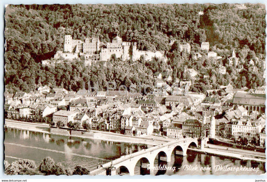 Heidelberg - Blick vom Philosophenweg - bridge - old postcard - Germany - used - JH Postcards