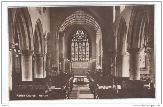 Harrow Parish Church - Interior - England - UK - old postcard - unused - JH Postcards