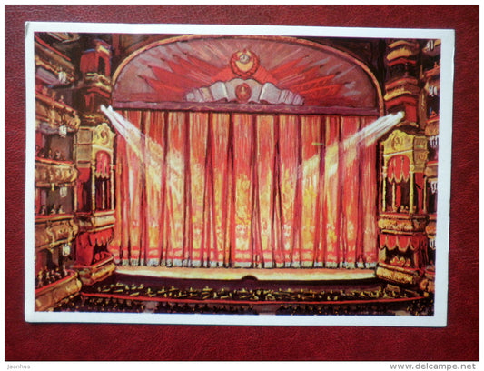 painting by A. Tsesevich , Stage of the Bolshoi Theatre - Bolshoi Theatre, Moscow - russian art - unused - JH Postcards