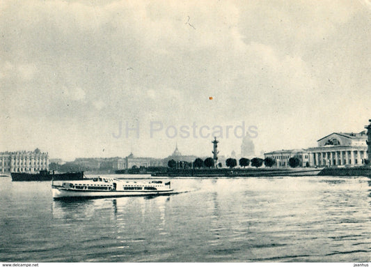 Leningrad - St. Petersburg - The Neva river near the Spit of Vasilievsky Island - boat - 1960 - Russia USSR - unused - JH Postcards