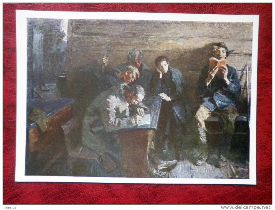 Painting by Tkachev Brothers - between battles - soldiers - russian art - unused - JH Postcards