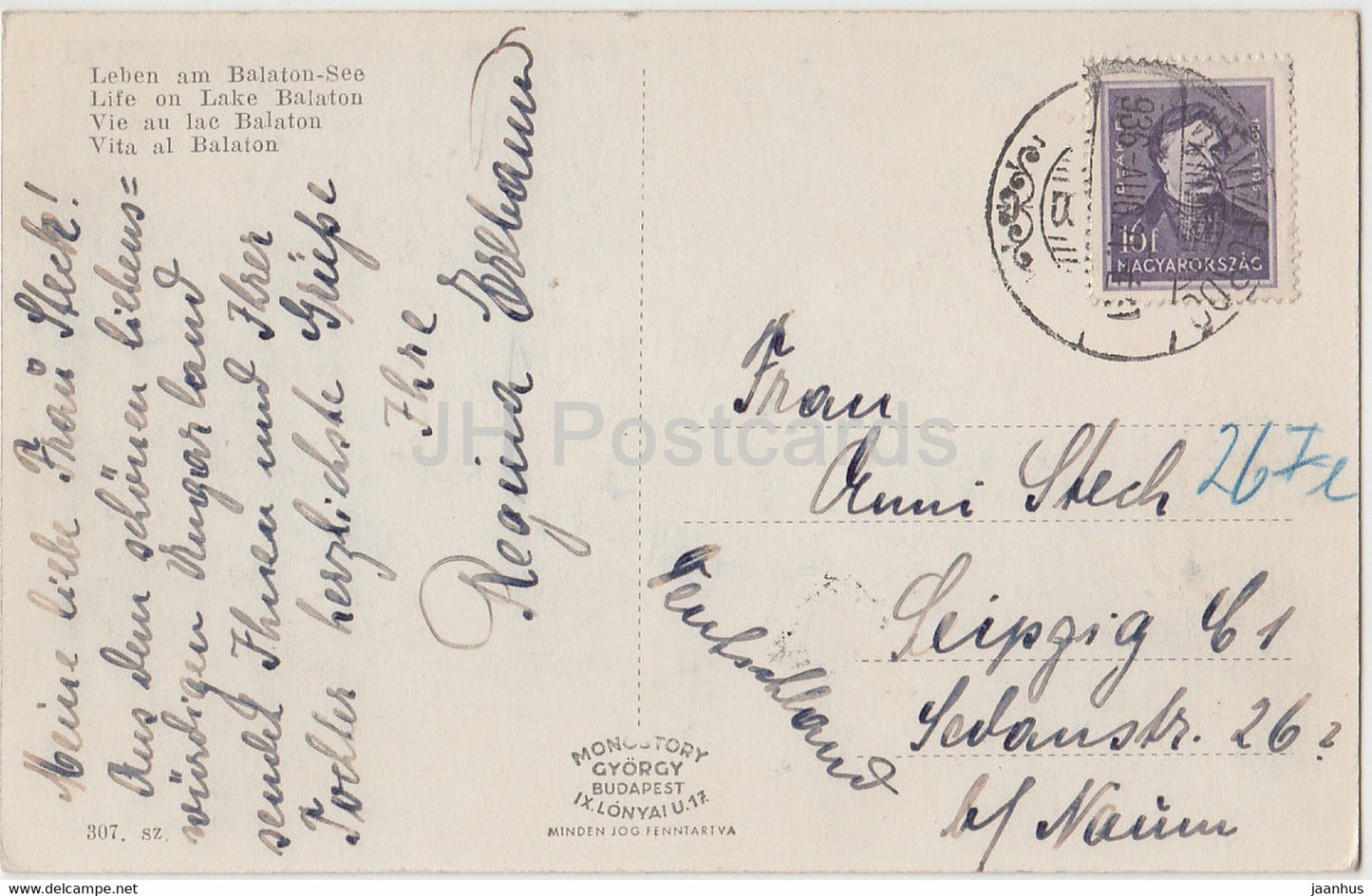 Balatoni elet - Leben am Balaton See - sailing boat - fishing - old postcard - 1921 - Hungary - used