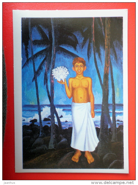 painting by V. Vladykin . Boy with Coral. Sri Lanka - sea - russian art - unused - JH Postcards