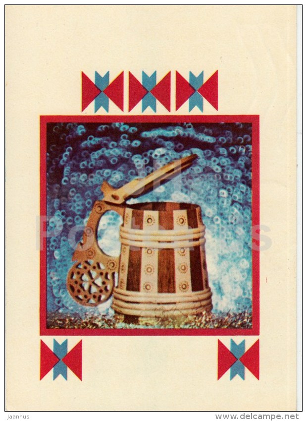 New Year Greeting card - 2 - beer mug - 1978 - Estonia USSR - used - JH Postcards