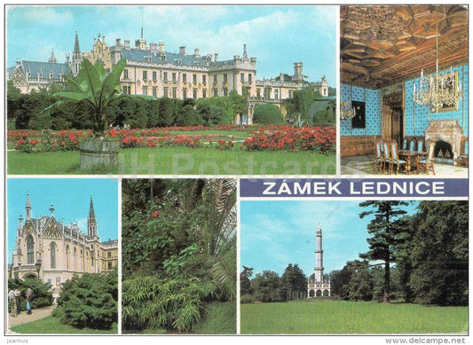 Lednice - castle - Jidelna - minaret - facade - Czechoslovakia - Czech - used 1981 - JH Postcards