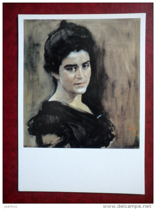 painting by Valentin Serov , Portret of Sofiya Lukomskaya , 1900 - russian art - unused - JH Postcards