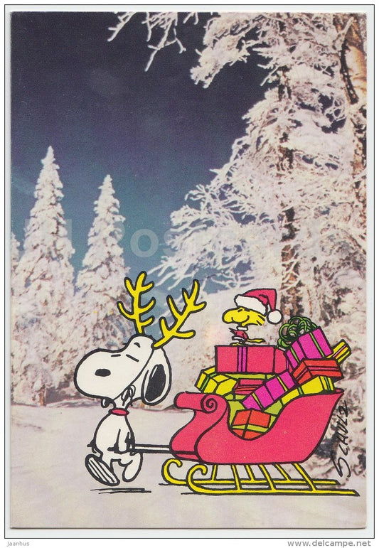 Christmas Greeting Card - dog - sledge - gifts - used - JH Postcards