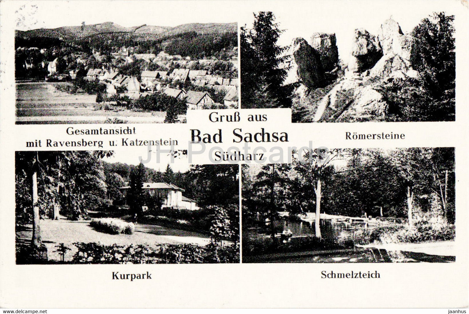 Gruss aus Bad Sachsa - Sudharz - Ravensberg - Katzenstein - Romersteine - Kurpark - 1964 - Germany - used - JH Postcards
