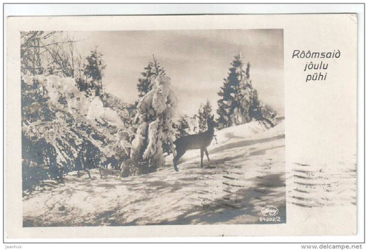 Christmas Greeting Card - deer - nature - winter - Amag 64392/2 - old postcard - circulated in Estonia 1931 - used - JH Postcards