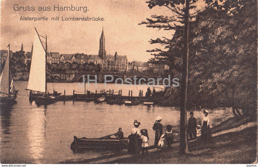 Gruss aus Hamburg - Alsterpartie mit Lombardsbrucke - 9 - old postcard - Germany - unused - JH Postcards