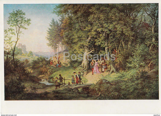 painting by Ludwig Richter - Brautzug im Fruhling - Bridal procession in spring 9060 - German art - Germany DDR - unused - JH Postcards