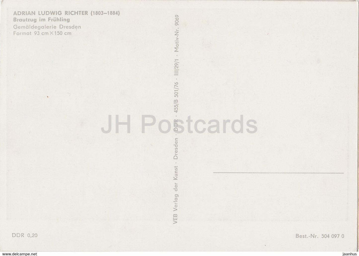 peinture de Ludwig Richter - Brautzug im Fruhling - Cortège nuptial au printemps 9060 - Art allemand - Allemagne DDR - inutilisé