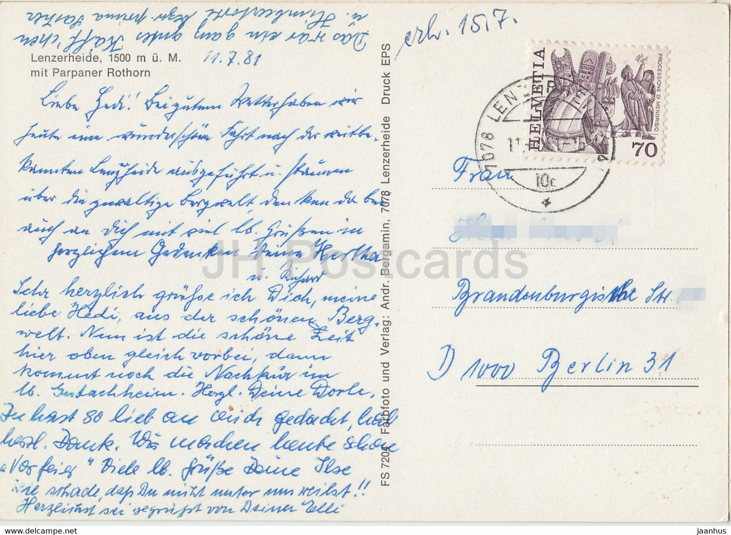 Lenzerheide 1500 m - Parpaner Rothorn - 1981 - Switzerland - used