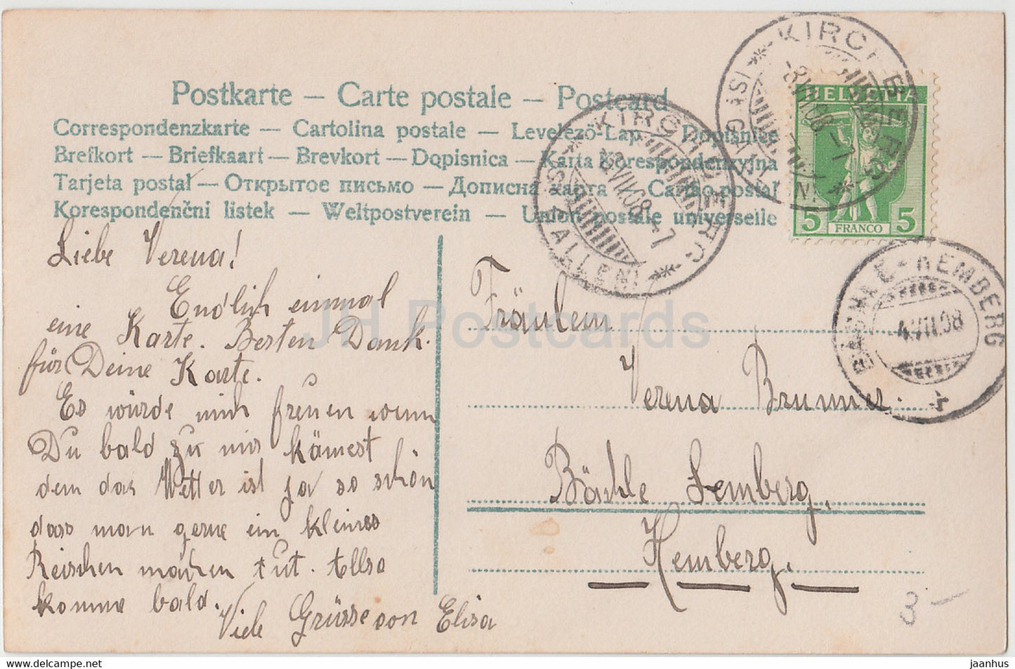 Gut Pfeifchen d'Ach wie Mundel - garçon - enfants - tirez le tuyau - 3159/4 - carte postale ancienne - 1908 - Allemagne - utilisé