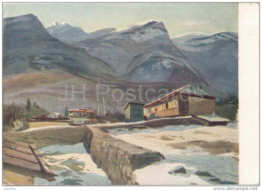 painting by V. Bogatkin - The Evening in the mountains . Krym - crimea - russian art  - unused - JH Postcards