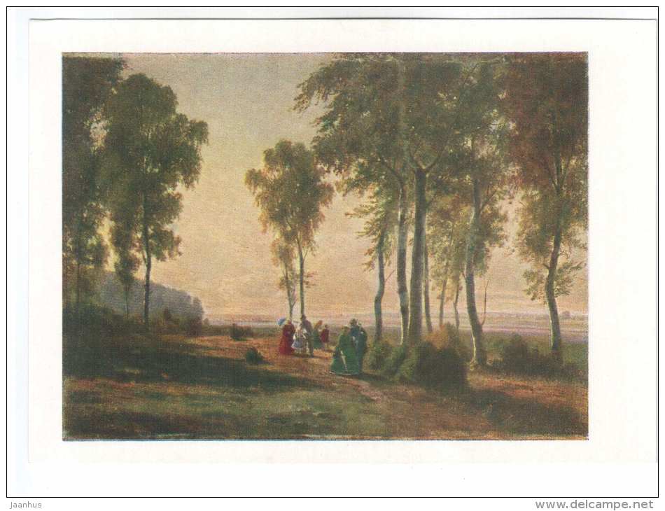 painting by Ivan Shishkin - walk at sunset - Russiaa art - unused - JH Postcards