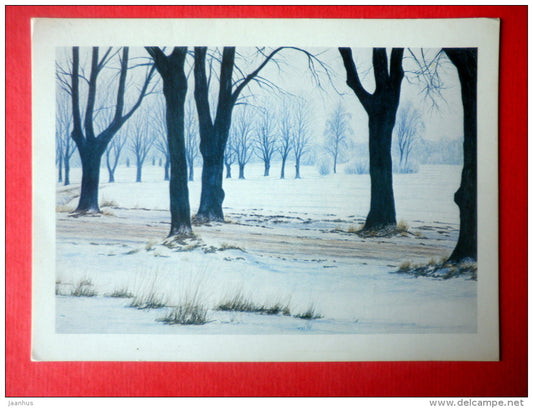 illustration by Harro Koskinen - Park - winter - Finland - circulated in Finland - JH Postcards