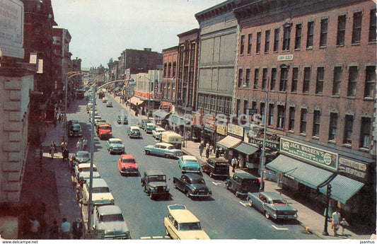 Main Street - Brockton Mass - old cars - sent to USSR - 1957 - USA - used - JH Postcards