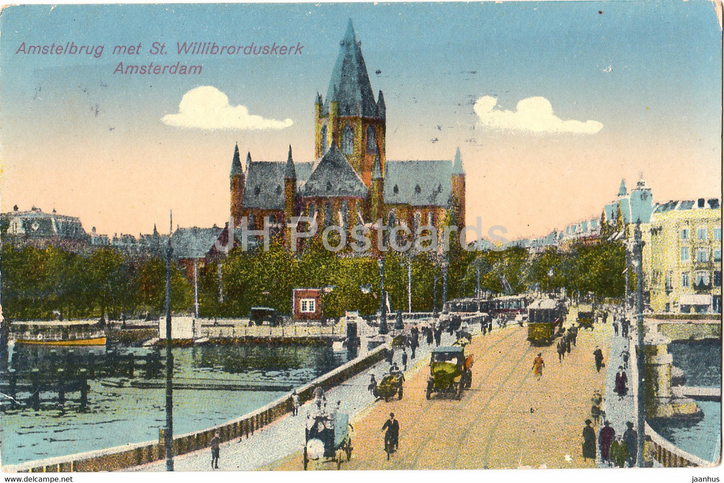 Amsterdam - Amstelbrug met St Willibrorduskerk - tram - 35 - old postcard - Netherlands - used - JH Postcards