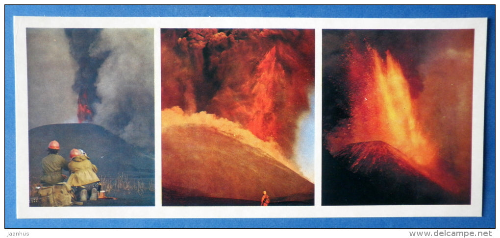 Eruption - volcanologists - volcano - Tolbachik is a volcanic complex - Kamchatka - 1978 - Russia USSR - unused - JH Postcards