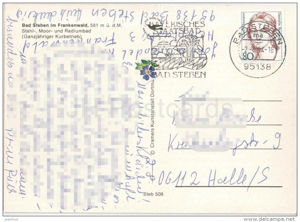 Bad Steben im Frankenwald - Stahl-, Moor-, und Radiumbad - Steb 509 - Germany - 1994 gelaufen - JH Postcards