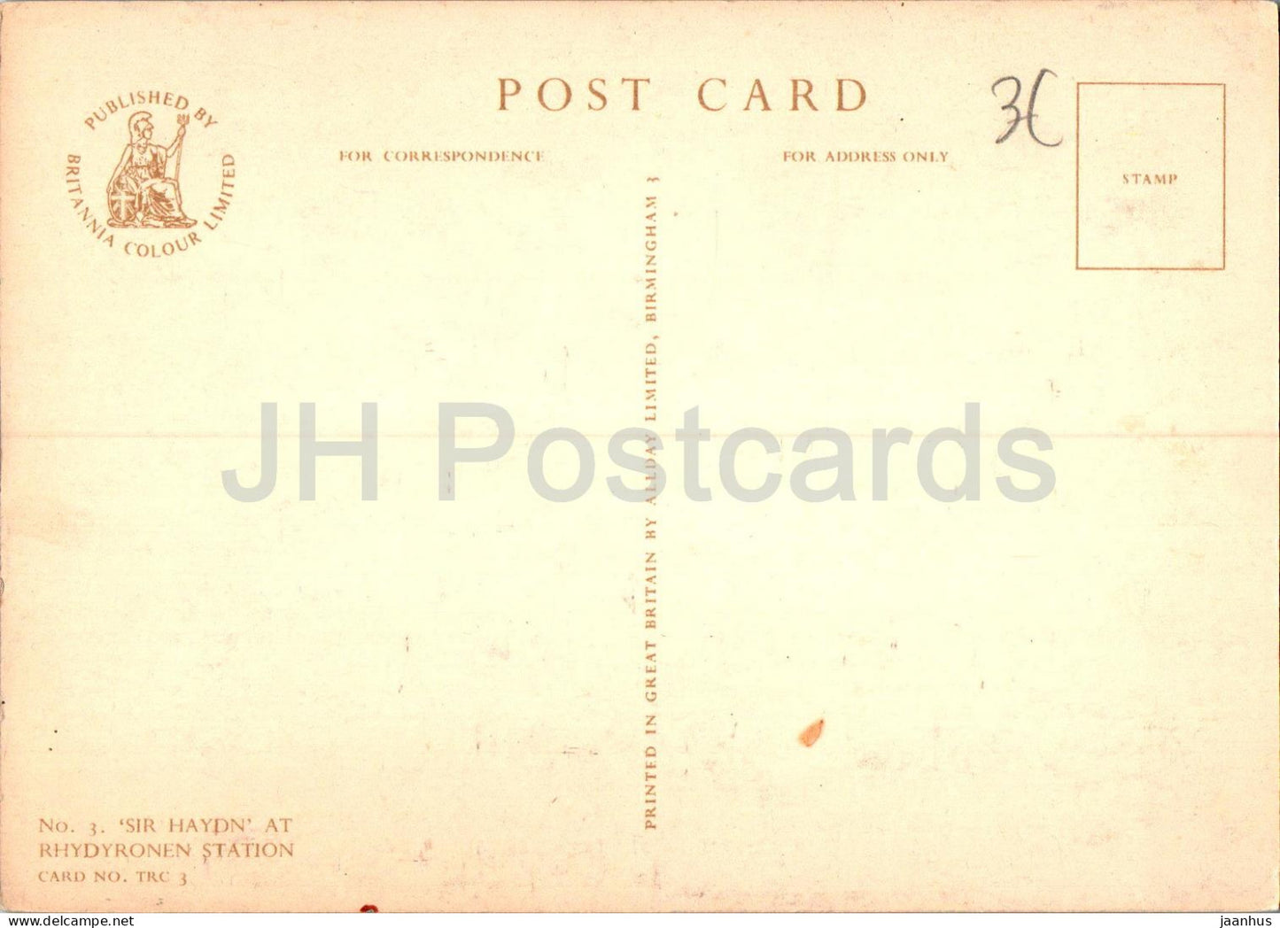 Sir Haydn am Bahnhof Rhydyronen – Zug – Lokomotive – 3 – alte Postkarte – Wales – Vereinigtes Königreich – unbenutzt 