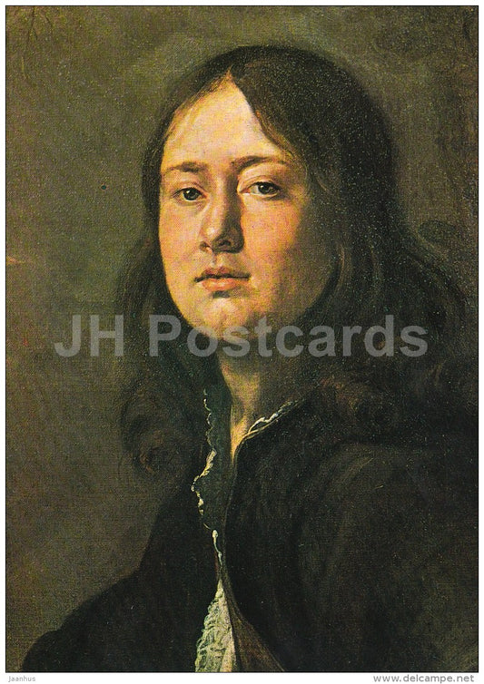 painting by Karel Skreta - Portrait of a Young Hunter , 1653 - Czech art - large format card - Czech - unused - JH Postcards