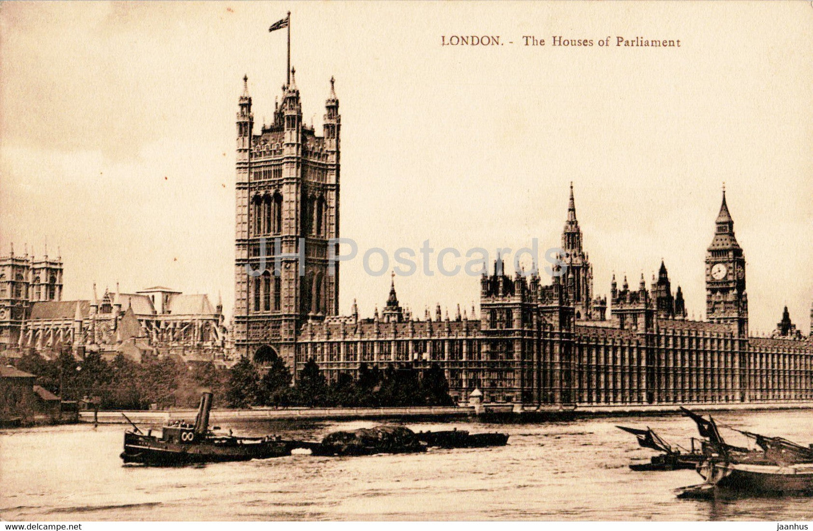 London - The Houses of Parliament - boat - old postcard - England - United Kingdom - unused - JH Postcards