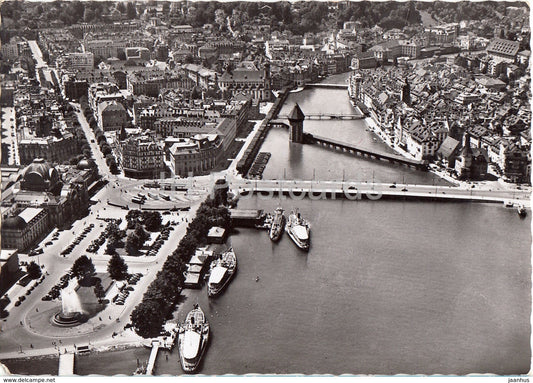 Luzern - Lucerne - mit Bahnhof und Kapellbrucke - bridge - 1161 - 1956 - Switzerland - used - JH Postcards