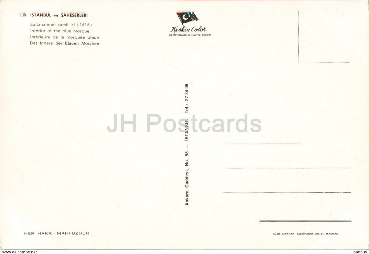 Istanbul - Interior of The Blue Mosque - Keskin Color - 139 - Turkey - unused