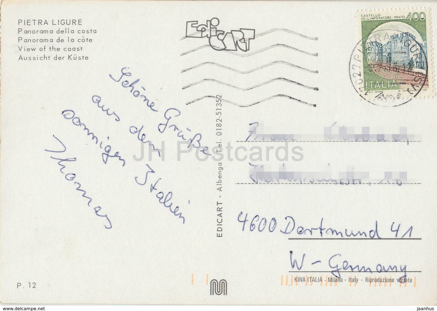 Pietra Ligure - Panorama della costa - view of the coast - 1985 - Italy - used