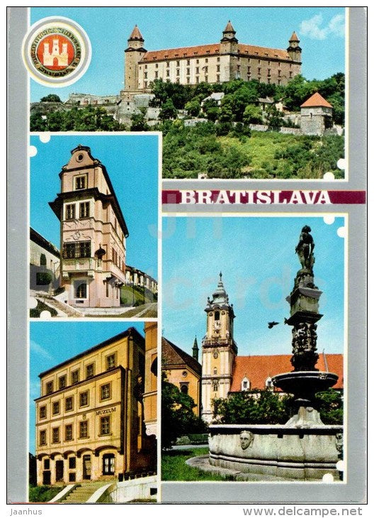 Bratislava - castle - Roland fountain - museum of historical clocks - Museum of Arts Czechoslovakia - Slovakia - unused - JH Postcards