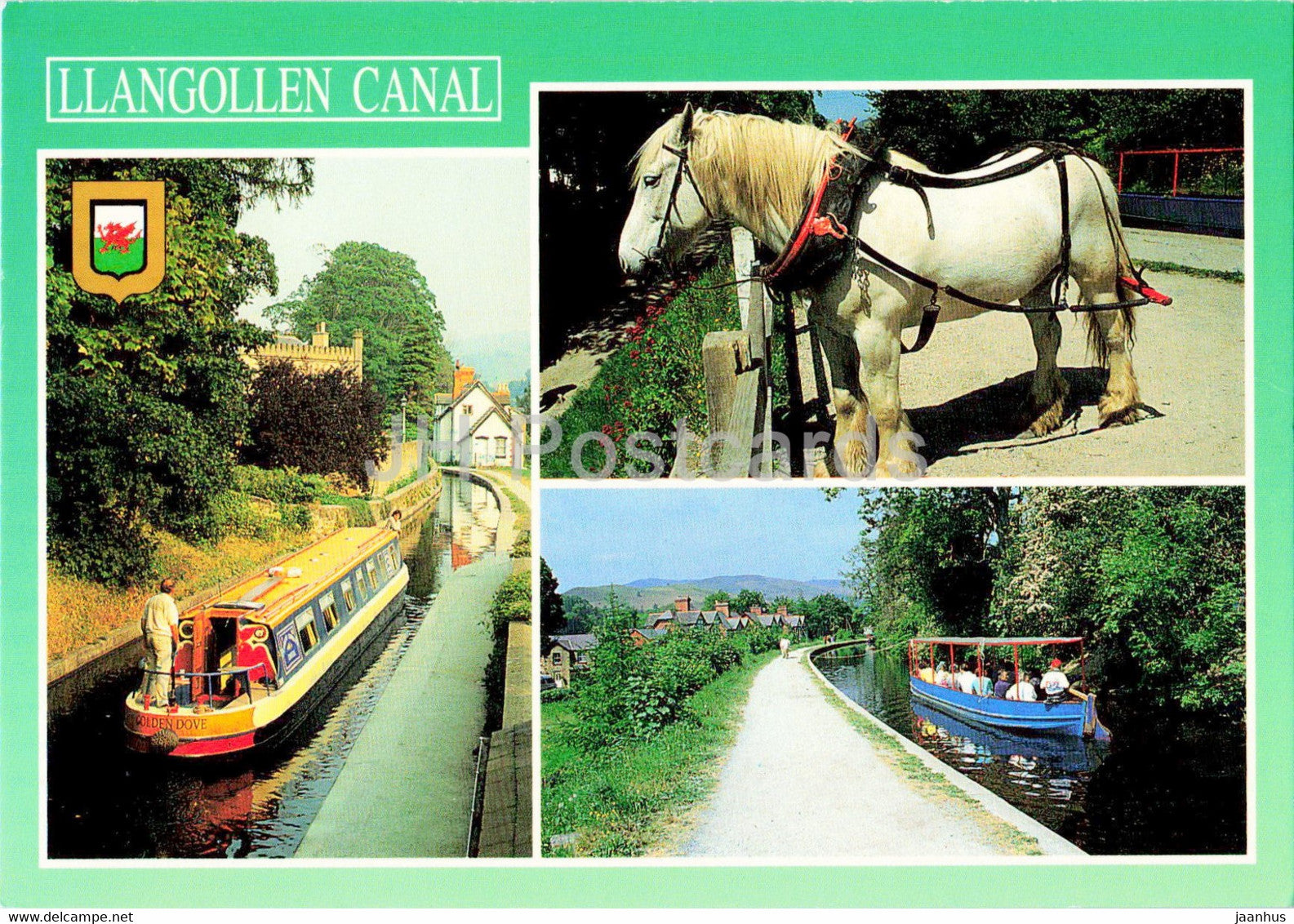 Llangollen Canal - boat - horse - Wales - United Kingdom - unused - JH Postcards