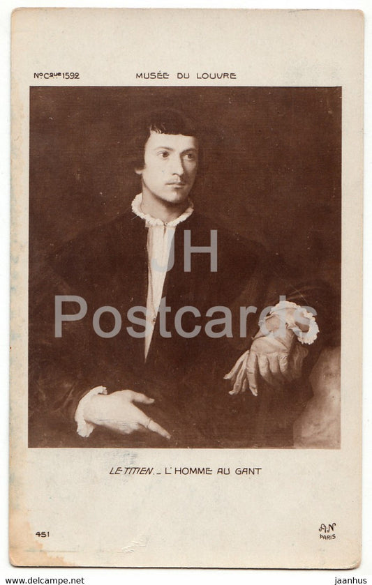painting by Titian - Man with a Glove - Musee du Louvre - AN Paris - 451 - France - old postcard - unused - JH Postcards