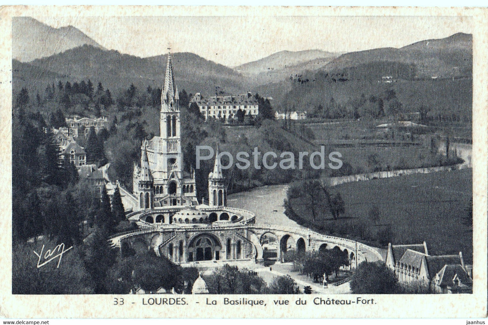 Lourdes - La Basilique - Vue du Chateau Fort - 33 - old postcard - France - used - JH Postcards