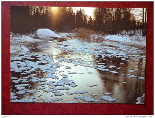 New Year Greeting card - winter river by G. Jüssi - 1985 - Estonia USSR - unused - JH Postcards