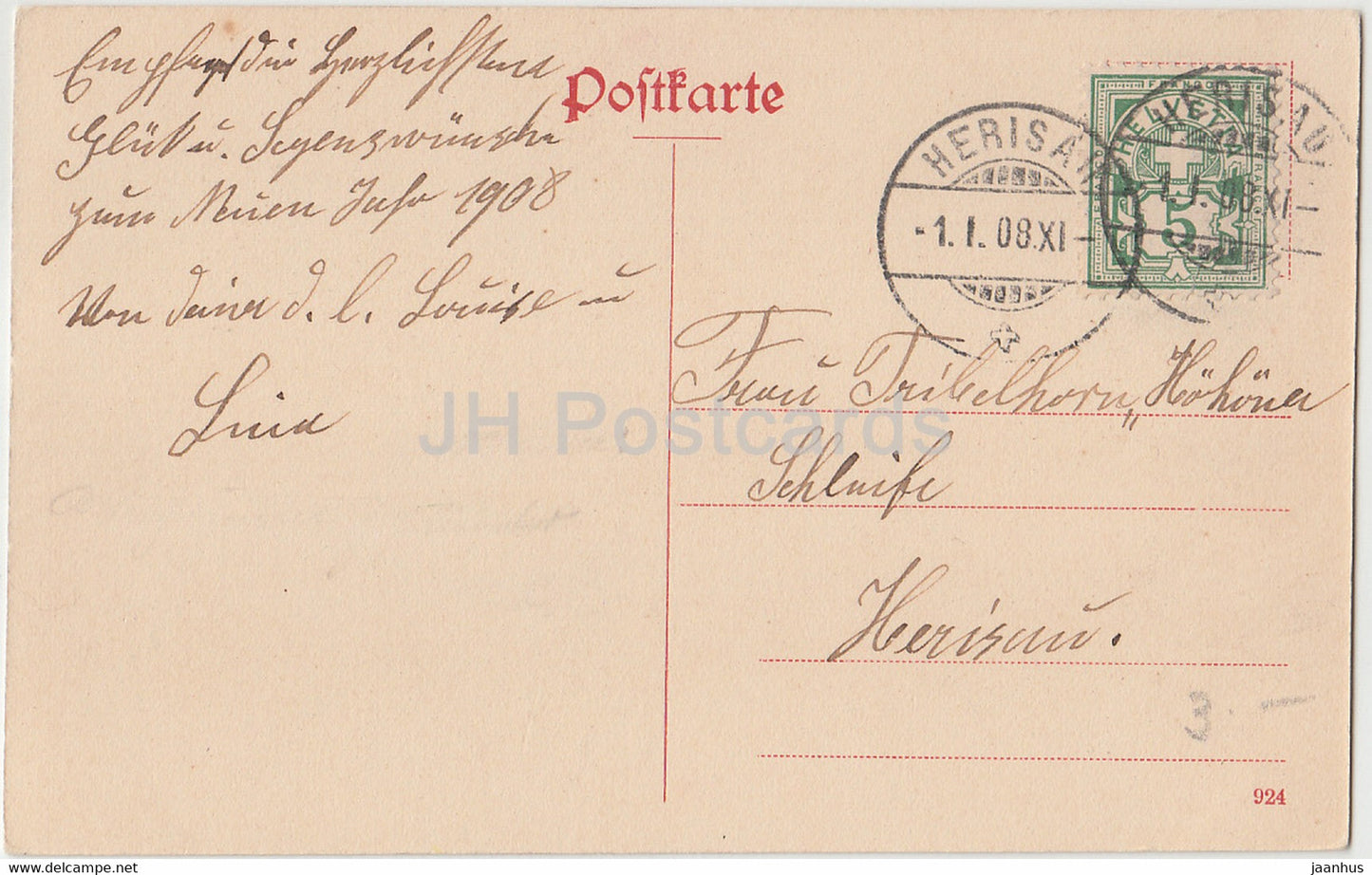 Er weidet mich auf einer grunen Aur Farm House - mouton - illustration - carte postale ancienne - 1908 - Allemagne - utilisé