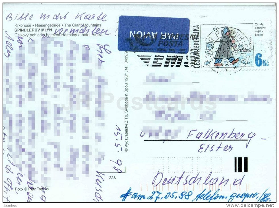 Krkonoše - Spindleruv Mlyn - Riesengebirge - The Giant Mountains - hotel Arnika - Praha - Prague - Czech - used - JH Postcards