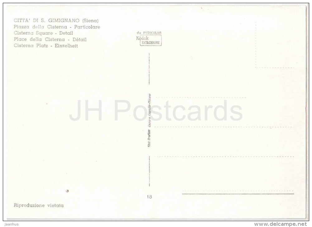 Piazza della Cisterna - Citta di S. Gimignano - Siena - Toscana - 18 - Italia - Italy - unused - JH Postcards