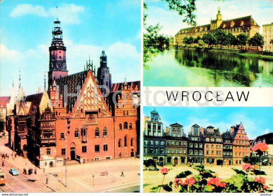 Wroclaw - Ratusz - Uniwersytet im Boleslawa Bieruta - Plac Solny - town square - university multiview - Poland - unused - JH Postcards