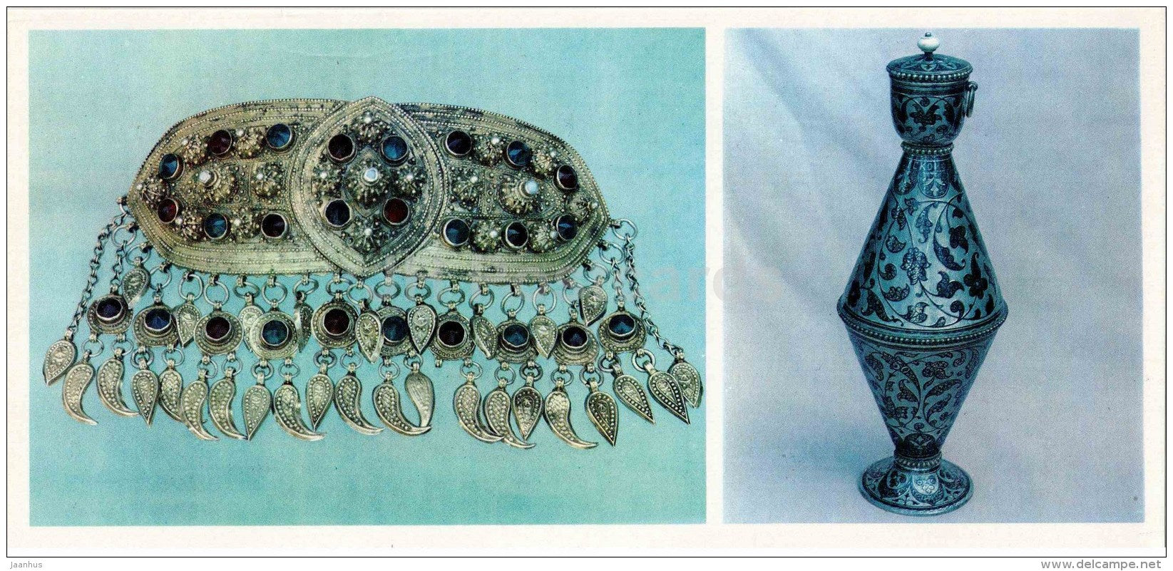 belt buckle - decorative cup - silver - Dagestan Hammering - Toreutics - 1975 - Russia USSR - unused - JH Postcards