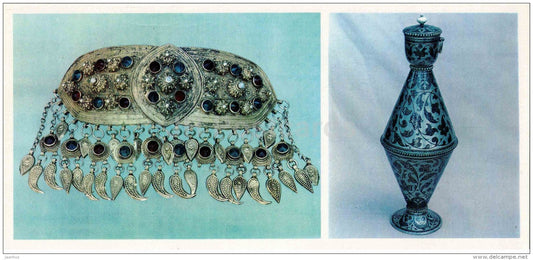 belt buckle - decorative cup - silver - Dagestan Hammering - Toreutics - 1975 - Russia USSR - unused - JH Postcards