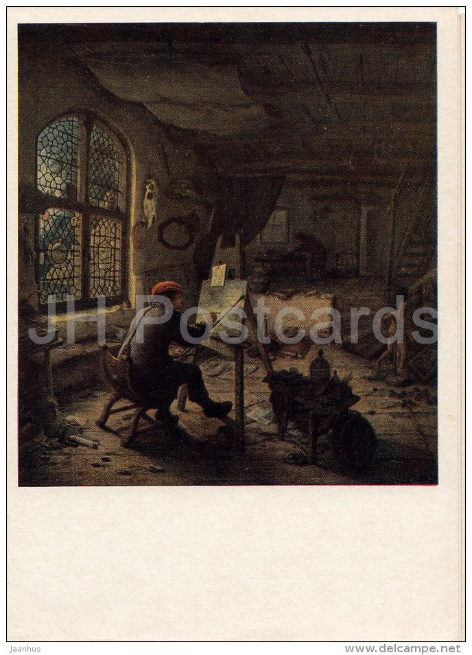 painting by Adriaen van Ostade - Artist in his Studio , 1663 - Dutch art - 1956 - Russia USSR - unused - JH Postcards
