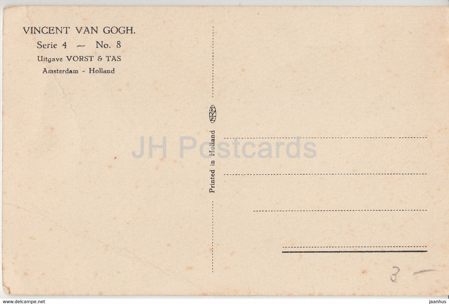 peinture de Vincent van Gogh - Chaise - Série 4 No 8 - Uitgave Vorst &amp; Tas - Art hollandais - carte postale ancienne Pays-Bas inutilisée