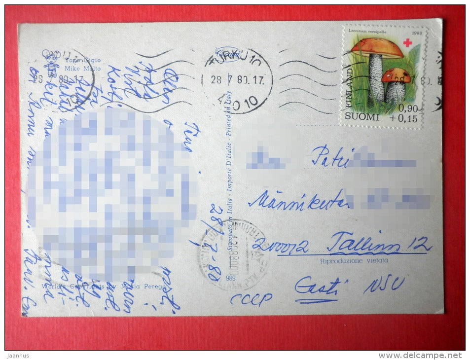 Topo Gigio - puppet show - mouse - TV - mushroom - 989 - Italy - sent from Finland Turku to Estonia USSR 1980 - JH Postcards