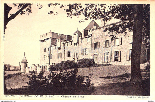 St Symphorien sur Coise - Chateau de Pluvy - castle - old postcard - 1957 - France - used - JH Postcards