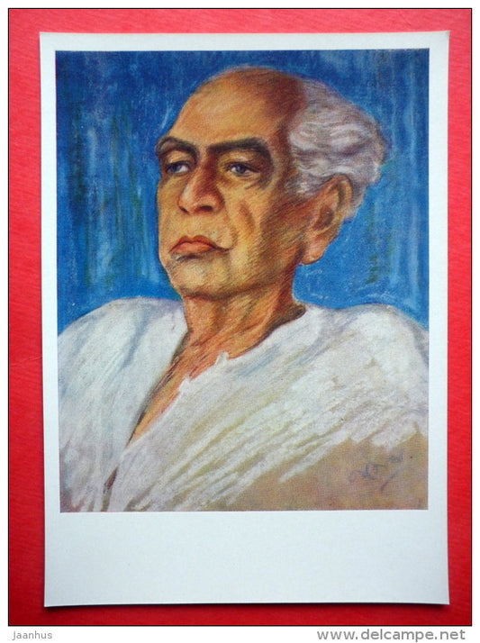 painting by Nagen Bhattacharjee - Portrait of Abanindranath Tagore - contemporary art - art of india - unused - JH Postcards