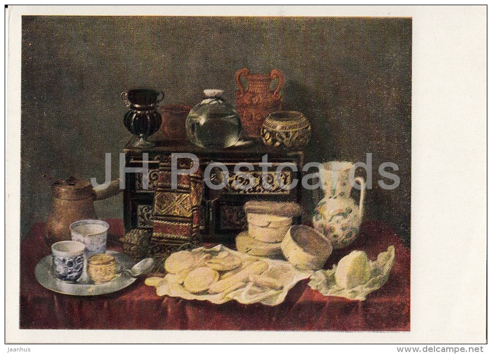 painting by Antonio Pereda - Still Life with a Box , 1652 - Spanish art - Russia USSR - old postcard - unused - JH Postcards