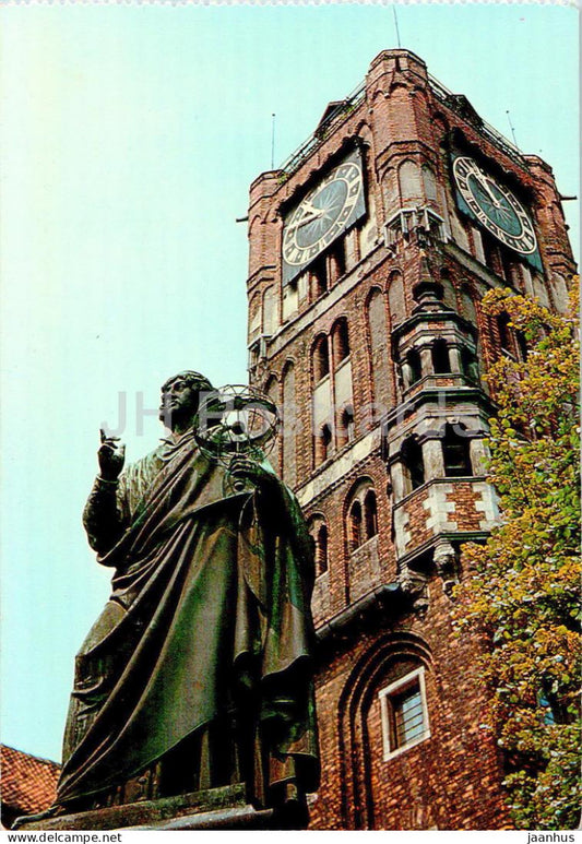 Torun - Pomnik Mikolaja Kopernika i gotycka wieza ratuszowa - Nicolaus Copernicus Monument - Poland - unused - JH Postcards