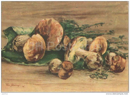 painting by B. Yakovlev - Mushrooms - boletus - russian art - unused - JH Postcards